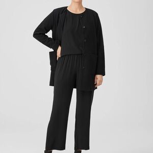 Eileen Fisher Women's Black Silk Georgette Crepe Straight Pant (M)